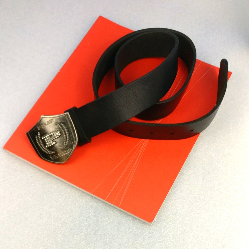 Vtg Y2K Phat Farm Leather belt Big buckle Bling bling Hip Logo